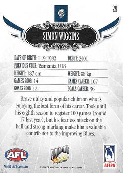2009 Select AFL Pinnacle #29 Simon Wiggins Back